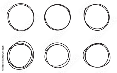 Hand drawing circle line sketch set.doodle round circles for message note mark design element. Doodle set of black hand drawn circle line.