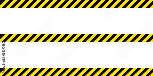 Line yellow and black color with texture and text space. Black and yellow police stripe border, construction, danger, closed caution tapes on white background.