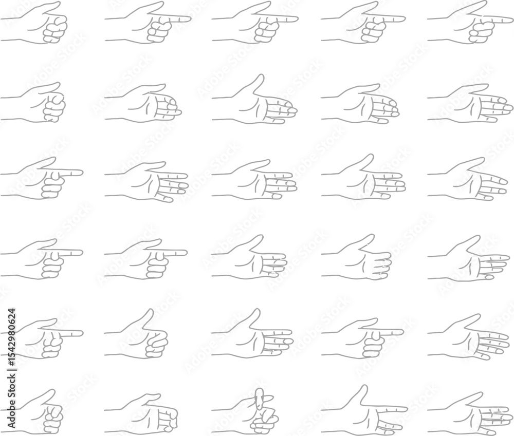 Obraz premium A collection of hand drawn illustrations showing various hand gestures and finger positions on a white background