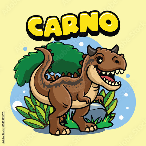 Cute Carnotaurus Dinosaur Character Mascot in Vector Cartoon Illustration