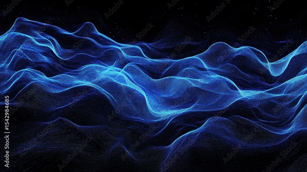 Fototapeta premium Captivating Abstract Blue Glowing Light Waves on a Black Background, Perfectly Showcasing the Allure of AIGenerated Art to Enhance Unique Visual Effects for Creative Projects