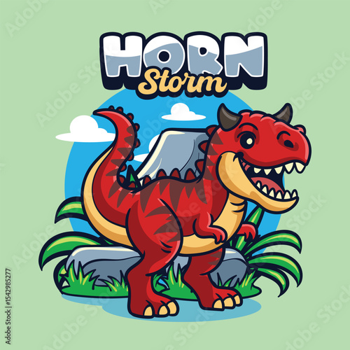 Cute Carnotaurus Dinosaur Character Mascot in Vector Cartoon Illustration