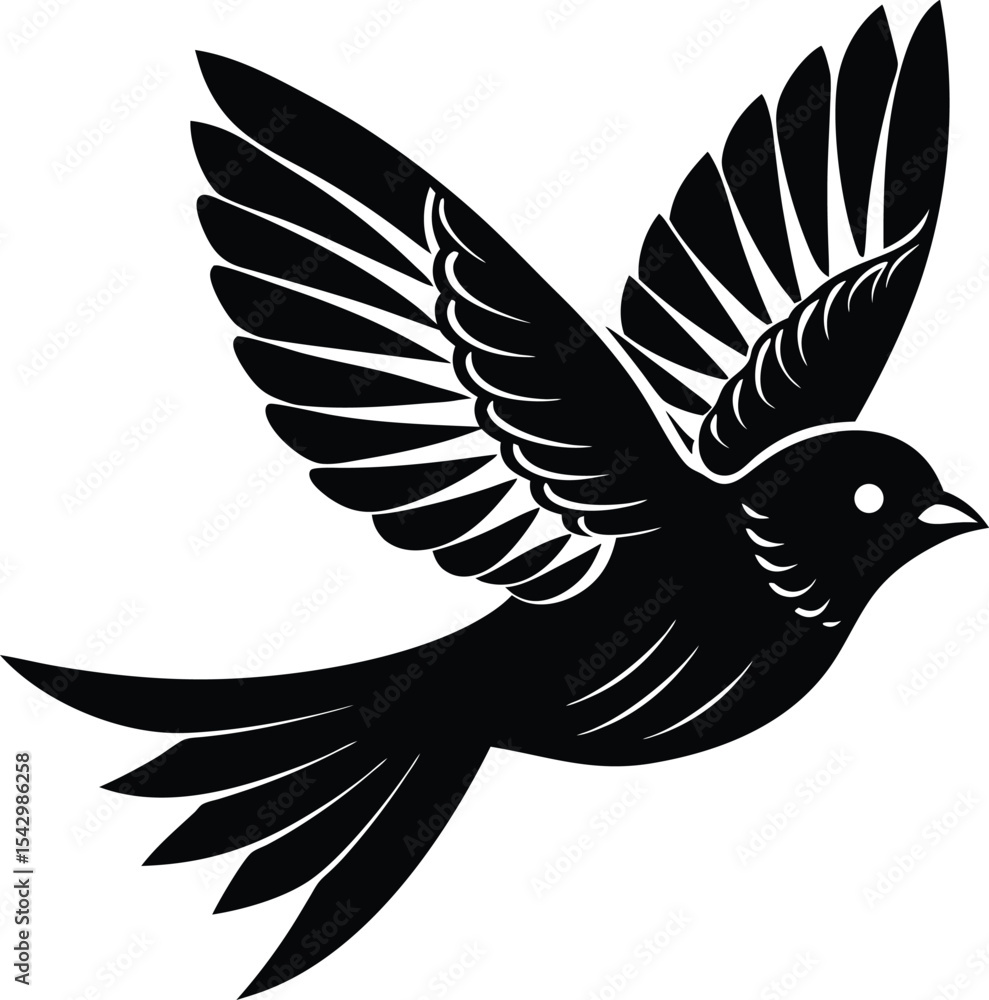 Naklejka premium Flying Songbirds silhouette isolated on white background, Bird silhouette