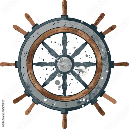 A weathered ship helm, symbolizing adventure and exploration with white background.