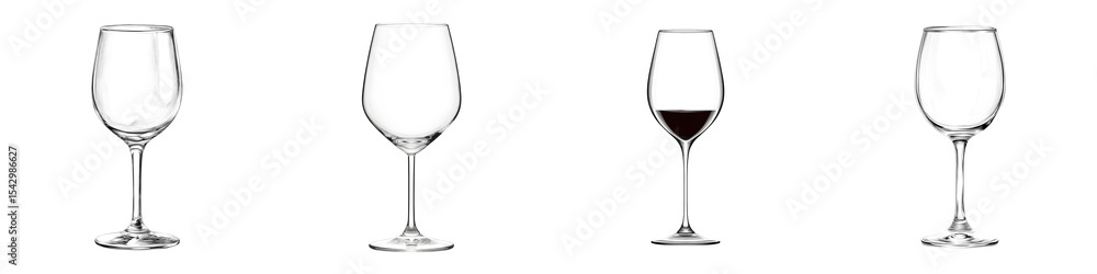 An assortment of elegant wine glasses on a white background An assortment of elegant wine glasses on a white background