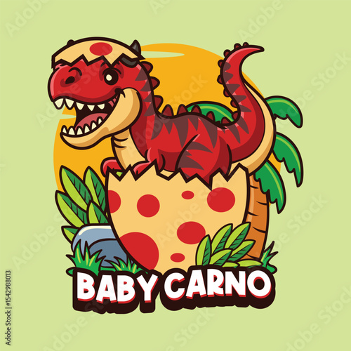 Cute baby Carnotaurus Dinosaur Character Mascot in Vector Cartoon Illustration