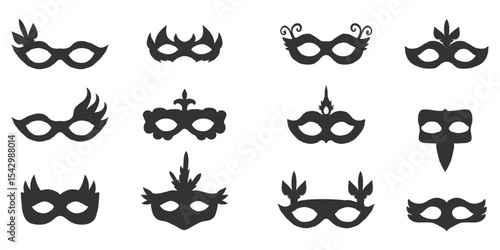 Mask vintage silhouette carnival masque, face mystery costume for ball, party or masquerade. Set simple costume.