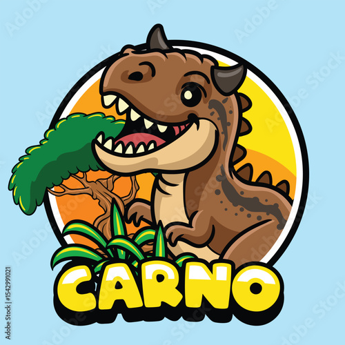 Cute Carnotaurus Dinosaur Character Mascot in Vector Cartoon Illustration