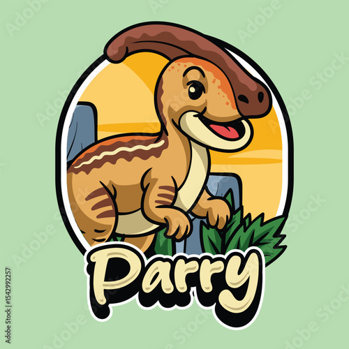 Cute Parasaurolophus Dinosaur Character Mascot in Vector Cartoon Illustration