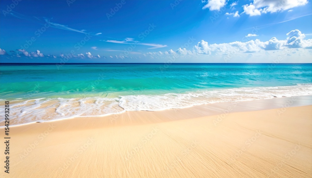 Obraz premium Serene Tropical Beach Scene Sunny Sky Clear Water Vacation Paradise.