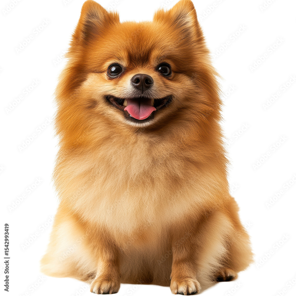Obraz premium Pomeranian Spitz dog portrait showcasing cheerful expression and fluffy coat against a Transparent background, Pomeranian Spitz dog Portrait isolated on PNG background