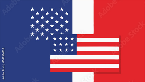 Overlapping flags showing the united states of america and the french republic in a patriotic style