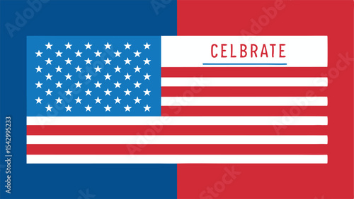 Illustration of an american flag with the word celebrate written on the top right corner area
