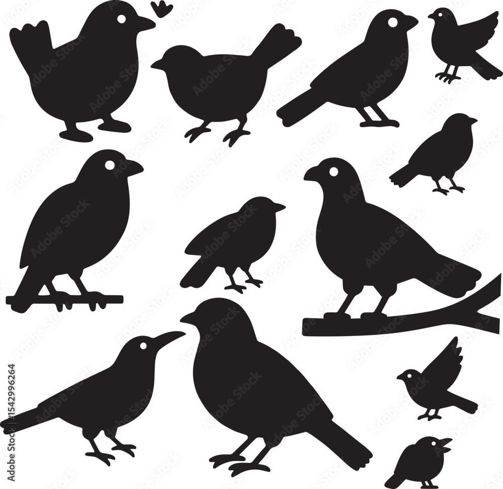 Fototapeta premium various birds depicted as black silhouettes against a white background