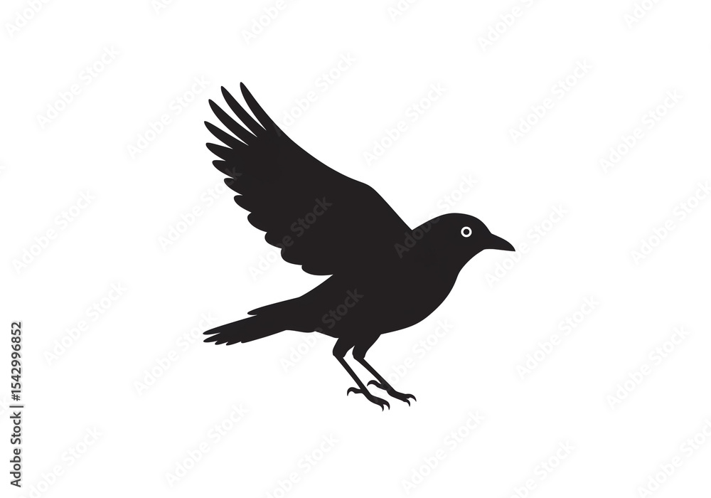 Obraz premium Silhouette of a crow with its wing raised on a white background in a simple graphic style