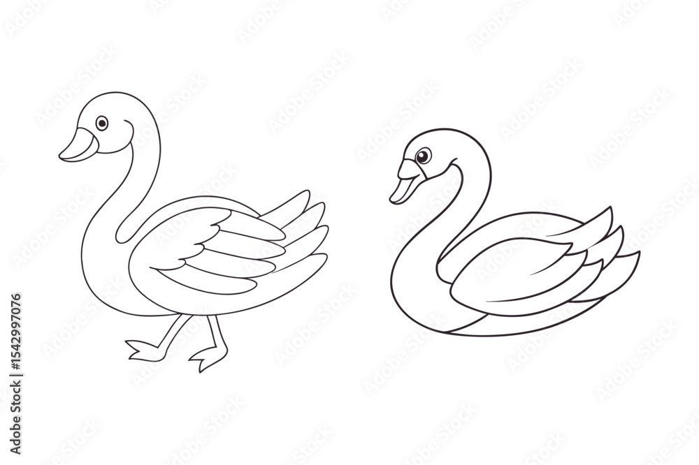 Fototapeta premium Black outline swan vector 