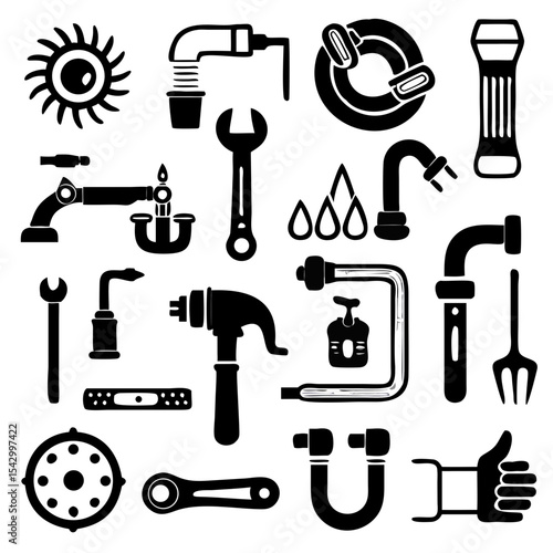 Power tools like a drill circular saw angle grinder and jackhammer shilouette
