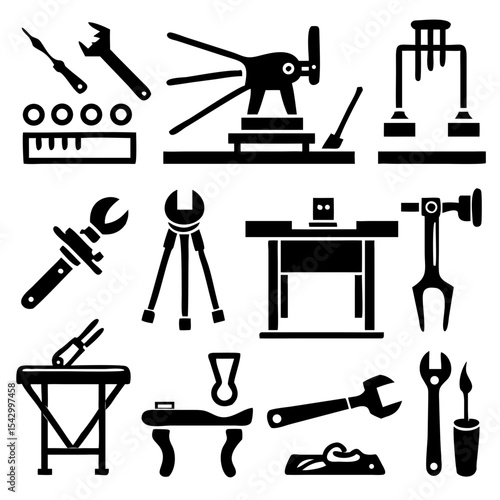 Power tools like a drill circular saw angle grinder and jackhammer shilouette
