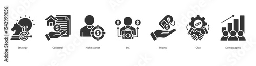 Targeted Marketing Strategy banner web icon set vector illustration concept with icon of strategy, collateral, niche market, b2c, pricing, crm, demographic