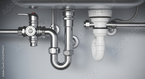 under sink plumbing pipe setup with realistic view