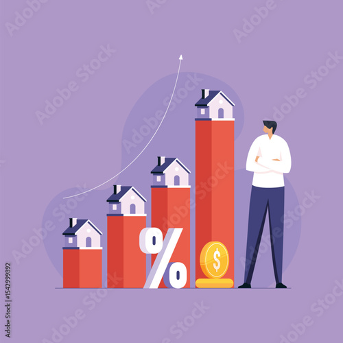 Real Estate Investment and Market Growth, Home value, Buy and sell houses, rising house price, interest rate, property mortgage, loan home concept