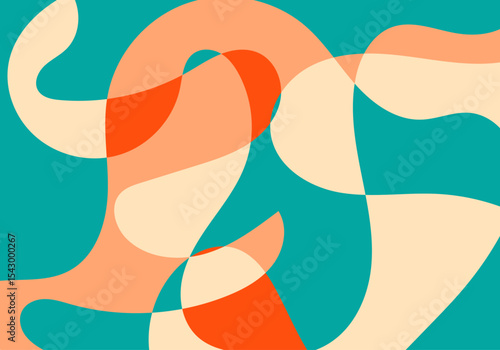Fondo abstracto de formas curvas y onduladas azul verdoso, naranja y rojo