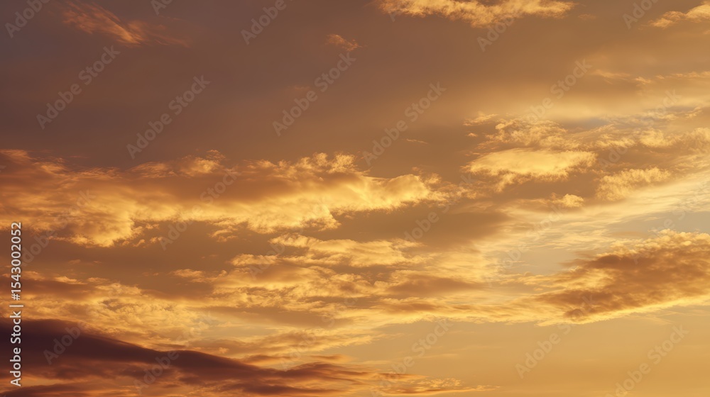 Golden Sky with Warm Hues Just Before Sunset Featuring Fluffy Clouds Golden Sky with Warm Hues Just Before Sunset Featuring Fluffy Clouds