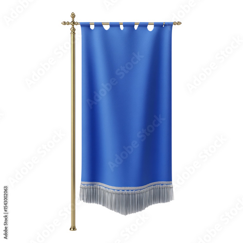 Isolated Blue Banner on Transparent Background with Decorative Fringe
