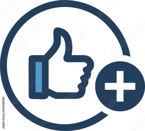 Thumbs Up with Plus Icon – Flat Vector for Positive Feedback and Approval. thumbs up plus sign circle advantage icon.