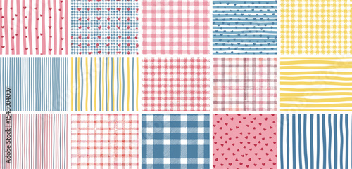 Cute stipe watercolor background love set, vector hand drawn minimalistic soft checkered textures. Naive trendy brushstroke postcard prints, playful baby decoration graphic. Watercolor background kit