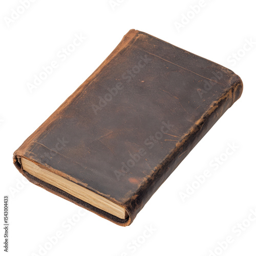 Isolated Vintage Leather Bound Book on Transparent Background