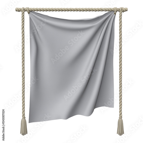 Realistic Isolated Gray Fabric on a Rope Hanging Against Transparent Background