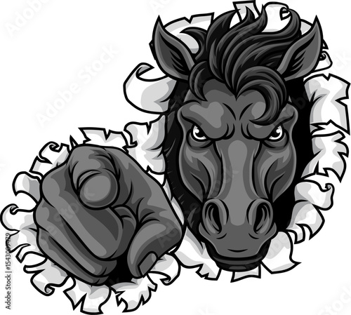 Horse mustang bronco stallion angry mean tough sports team mascot cartoon character design.