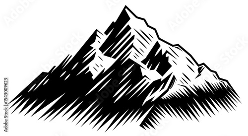 A mountains range woodcut v...