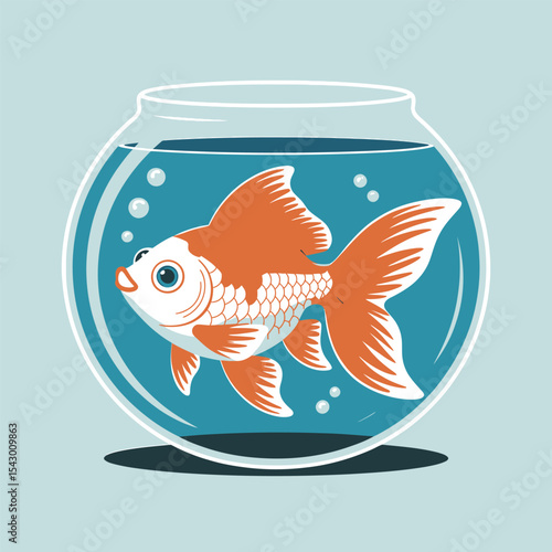 Goldfish swimming in a glass bowl of water