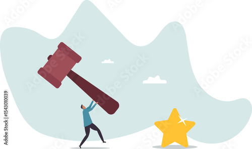 Downgrade credit rating, decrease reputation, trust or score drop, negative feedback, loss credit score or reduction.character for design.