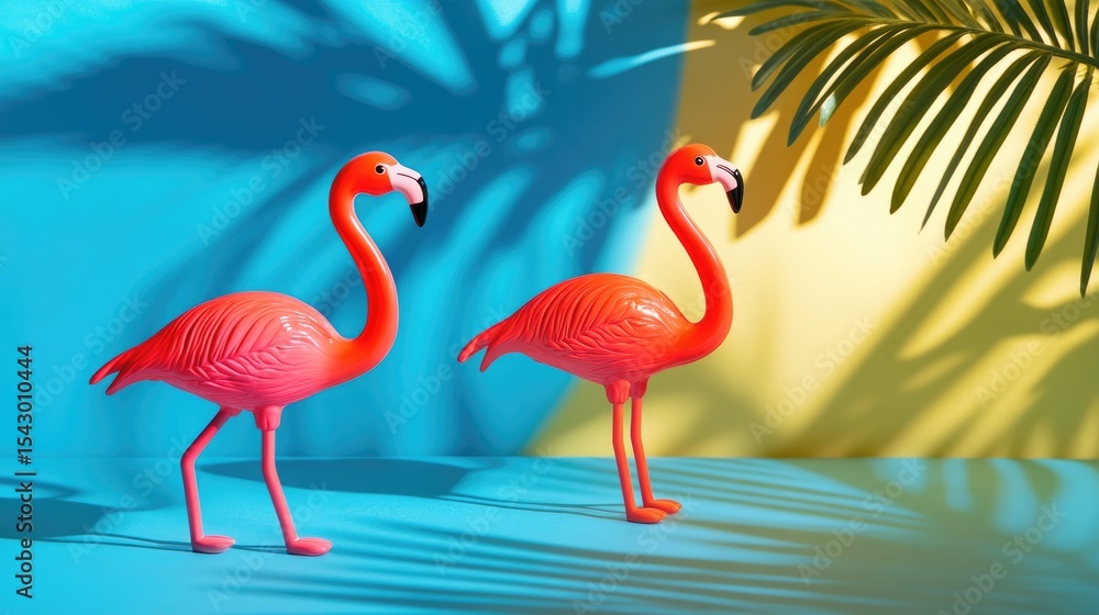 Fototapeta premium The flamingo is a lively and adorable toy with bright colors and rich backgrounds. Its simple yet creative design evokes joy and fun.