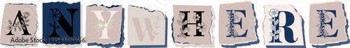 ANYWHERE Floral Typography of a Concept Word � Elegant Torn Paper Letter Design