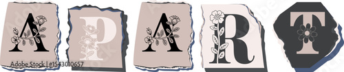 APART Floral Typography of a Concept Word � Elegant Torn Paper Letter Design