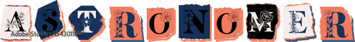 ASTRONOMER Floral Typography of a Concept Word � Elegant Torn Paper Letter Design