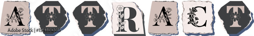 ATTRACT Floral Typography of a Concept Word � Elegant Torn Paper Letter Design
