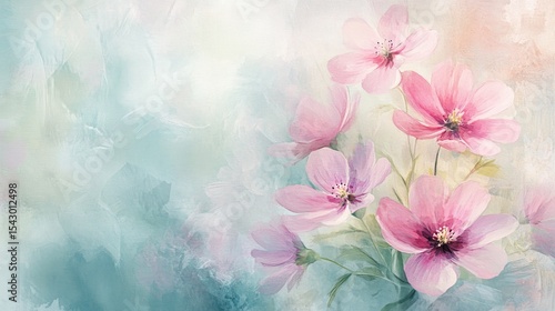 Soft watercolor flowers in soft tones and pastel colors evoke gentle beauty and tranquility.