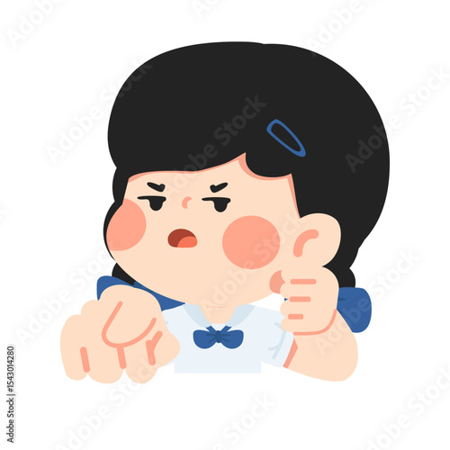 Illustration of an Annoyed Girl Pointing