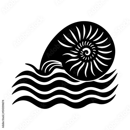 Nautilus shell ocean waves vector graphic sea life marine illustration silhouette