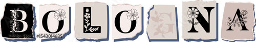 BOLOGNA Floral Typography of a Travel Destination � Elegant Torn Paper Letter Design