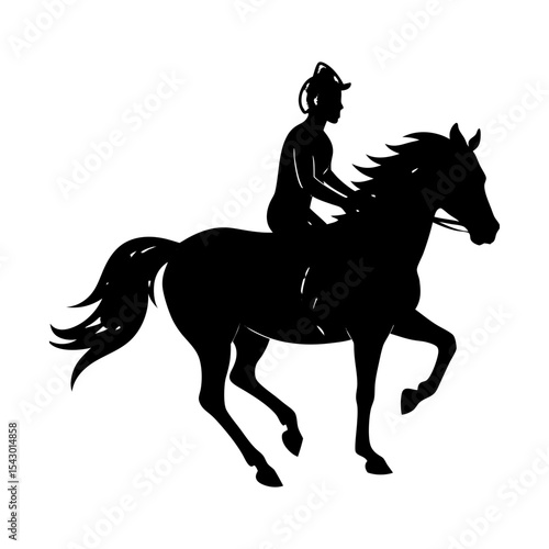 Silhouette equestrian rider on equine animal vector graphic design art