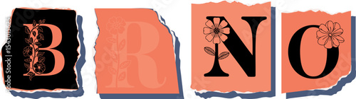 BRNO Floral Typography of a Travel Destination � Elegant Torn Paper Letter Design