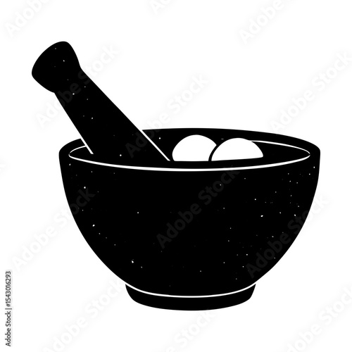 Mortar and pestle vector graphic culinary herbs spices preparation tool silhouette