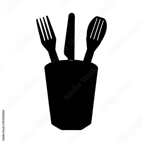 Cutlery utensils silverware fork spoon knife kitchen tools dining icon art silhouette