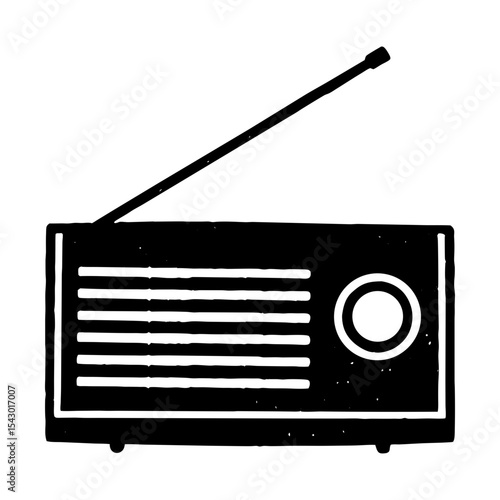 Vintage radio receiver broadcasting device listening retro style media art silhouette